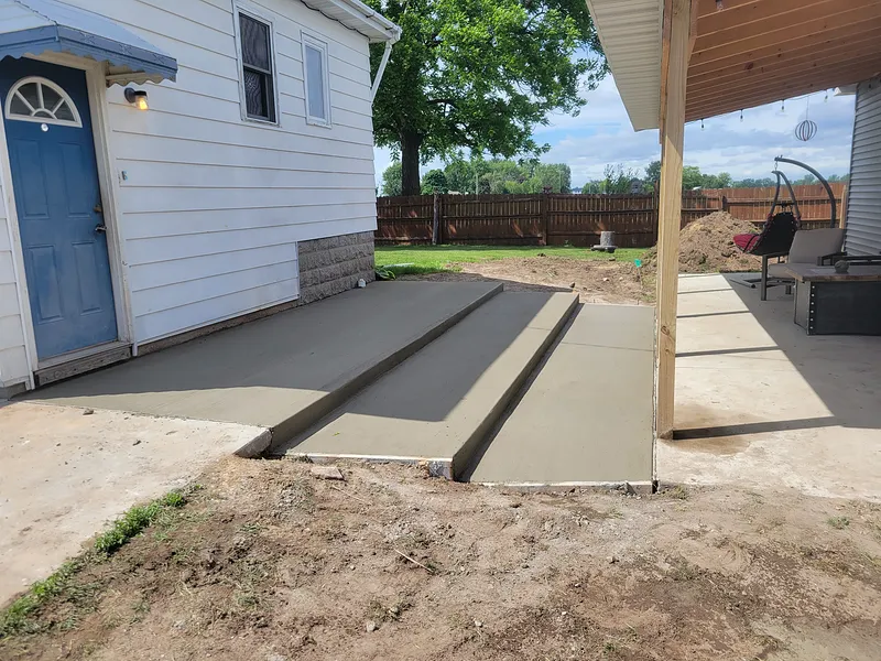 Concrete patio in a Mid-Michigan residential backyard